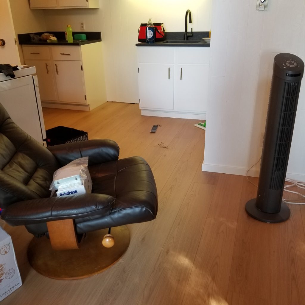 bathroom renovation and plank floor installation