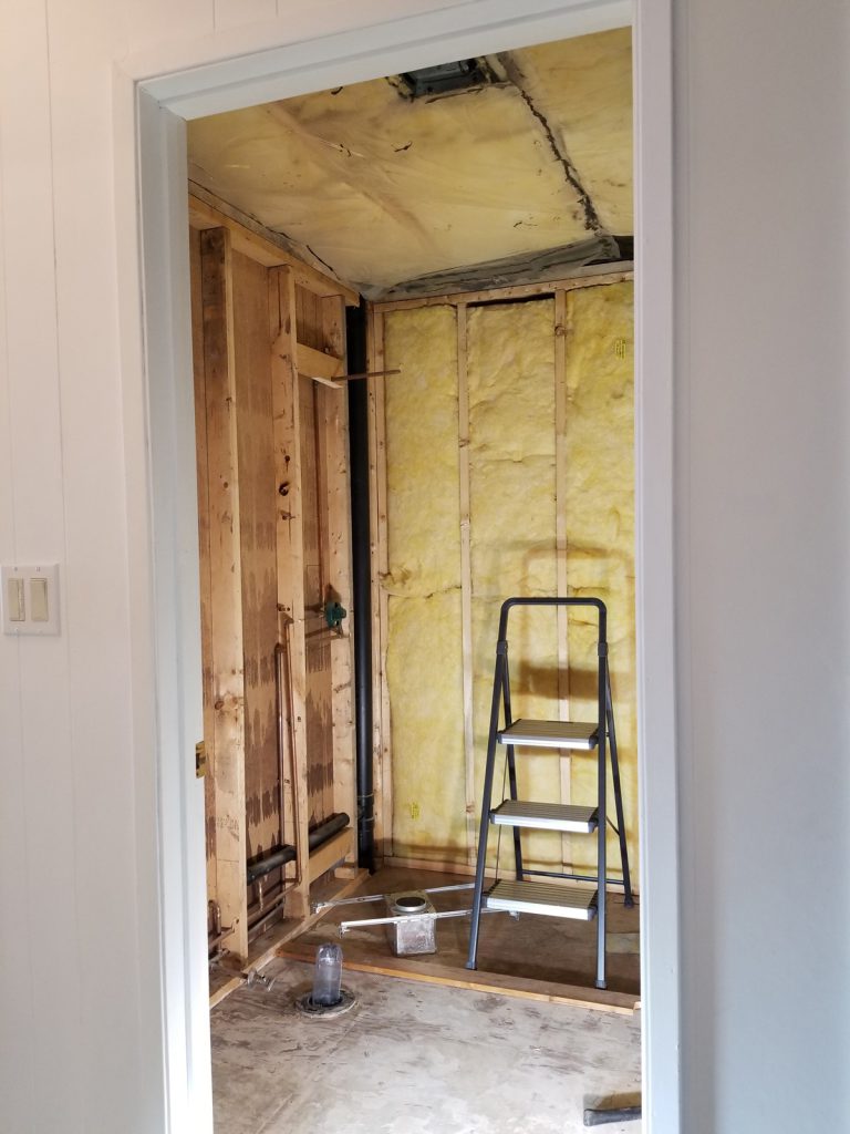 bathroom renovation and plank floor installation
